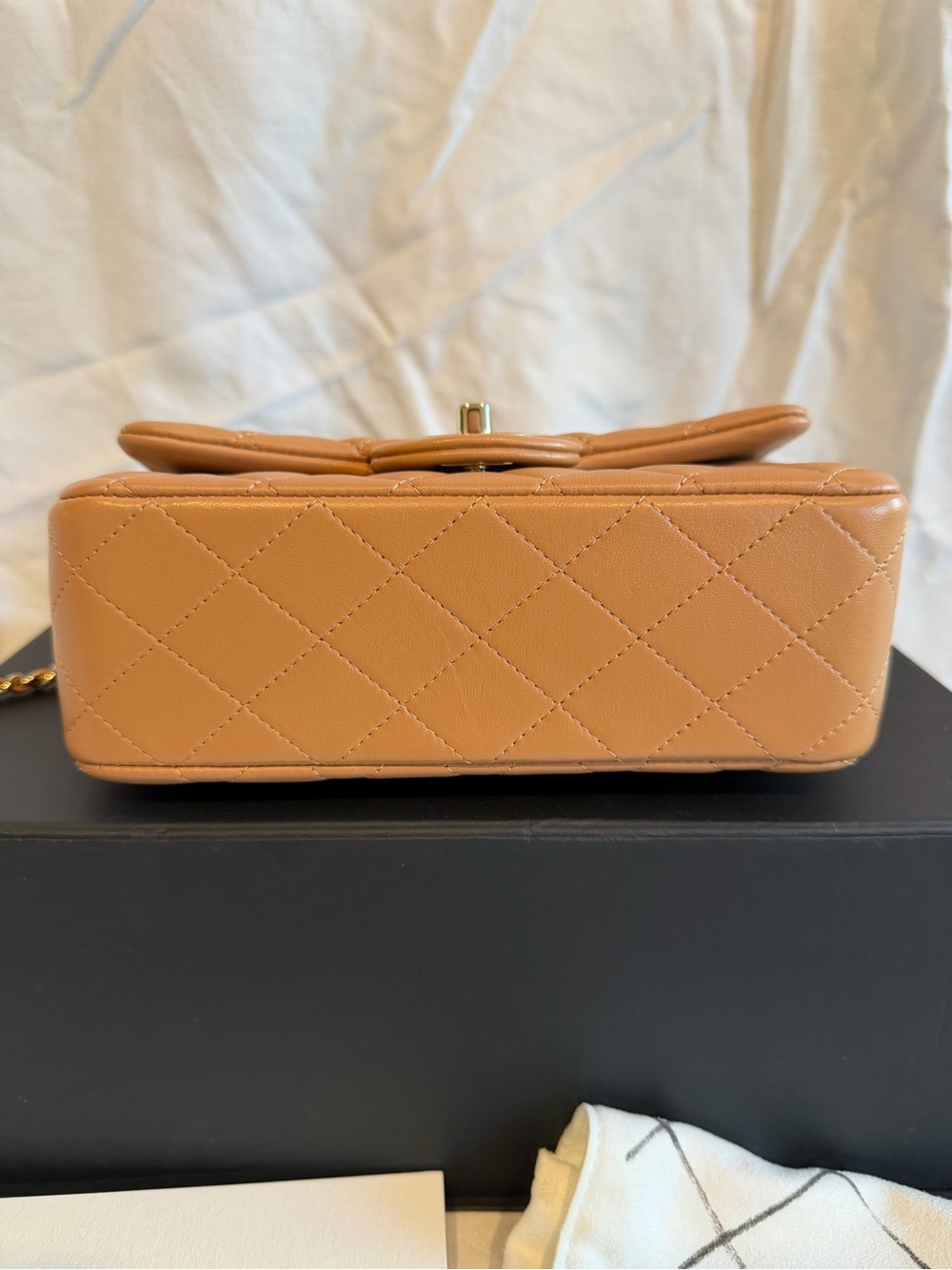 โSOLDโ CHANEL Lambskin Quilted Mini Top Handle Rectangle Flap Beige w/GH - Picture 4 of 10